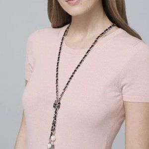NWT White House Black Market Ribbon Woven Tassel Pearl Long Necklace New!